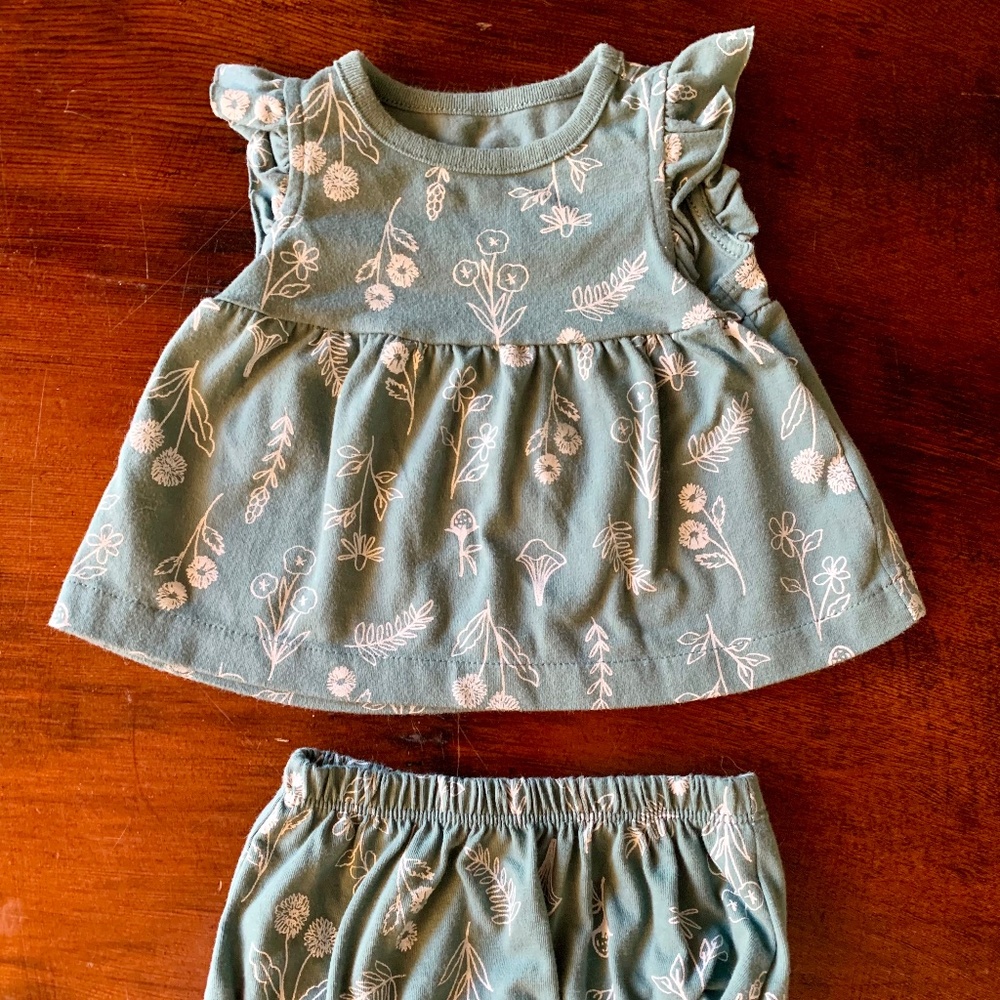 Cat & Jack Two-Piece Set Green Floral | 3-6M